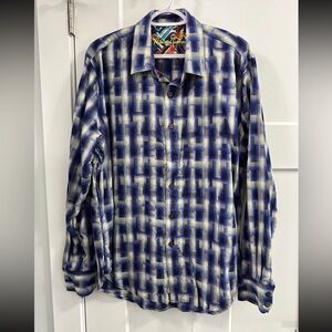 Robert Graham Blue and Yellow Plaid Dress Shirt